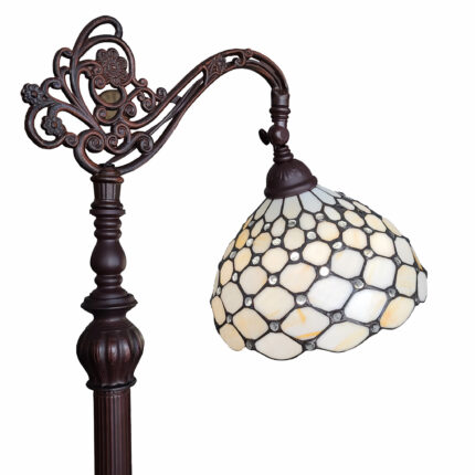 62" Brown And White Metal Floor Lamp With White Glass Bowl Shade - Image 3