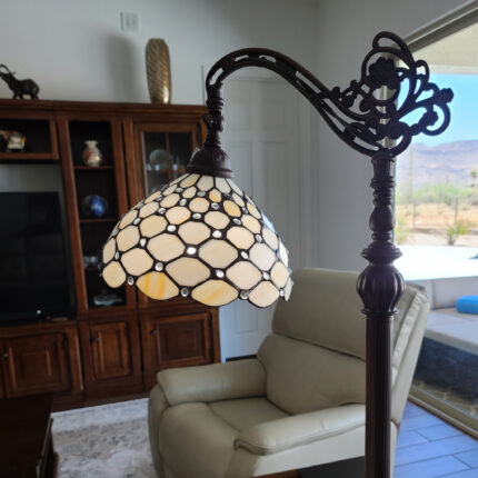 62" Brown And White Metal Floor Lamp With White Glass Bowl Shade - Image 9
