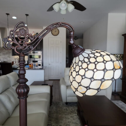 62" Brown And White Metal Floor Lamp With White Glass Bowl Shade - Image 10