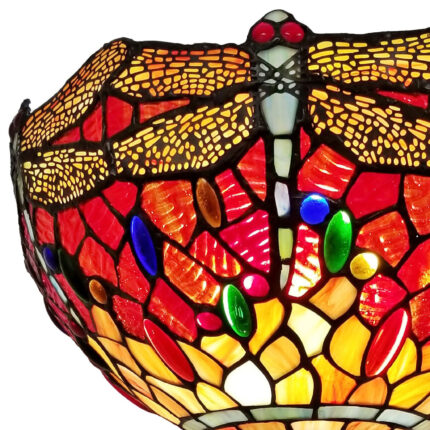 69" Black And Red Torchiere Floor Lamp With Red Dragonfly Glass Dome Shade - Image 5