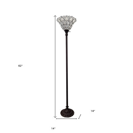 62" Brown And White Floor Lamp With White Peacock Feather Glass Bell Shade - Image 5