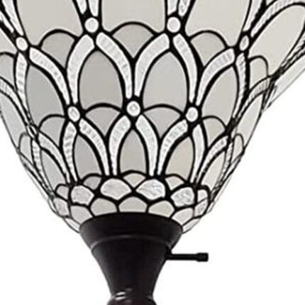 62" Brown And White Floor Lamp With White Peacock Feather Glass Bell Shade - Image 4