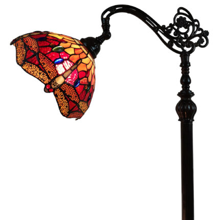 61" Black And Red Torchiere Floor Lamp With Red Dragonfly Glass Dome Shade - Image 5
