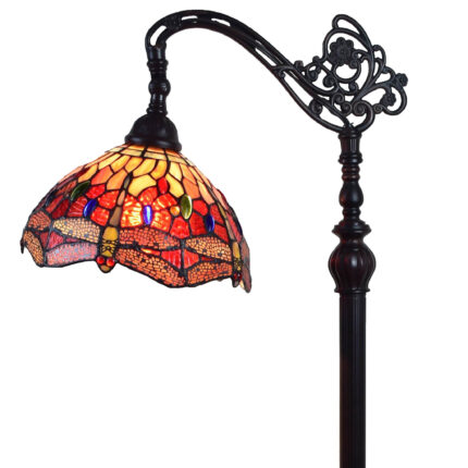61" Black And Red Torchiere Floor Lamp With Red Dragonfly Glass Dome Shade - Image 6