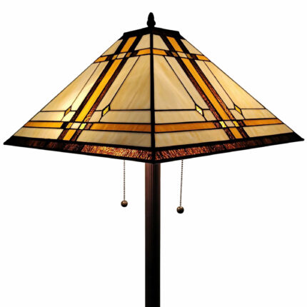 62" Brown And White Two Light Floor Lamp With Brown And White Glass Cone Shade - Image 4