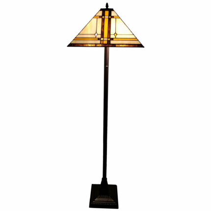 62" Brown And White Two Light Floor Lamp With Brown And White Glass Cone Shade - Image 5