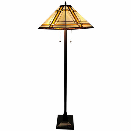62" Brown And White Two Light Floor Lamp With Brown And White Glass Cone Shade - Image 2