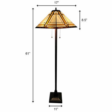 62" Brown And White Two Light Floor Lamp With Brown And White Glass Cone Shade - Image 6