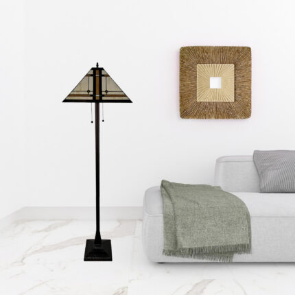 62" Brown And White Two Light Floor Lamp With Brown And White Glass Cone Shade - Image 3