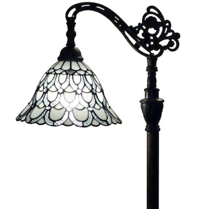 62" Brown Traditional Shaped Floor Lamp With White Stained Glass Bowl Shade - Image 4