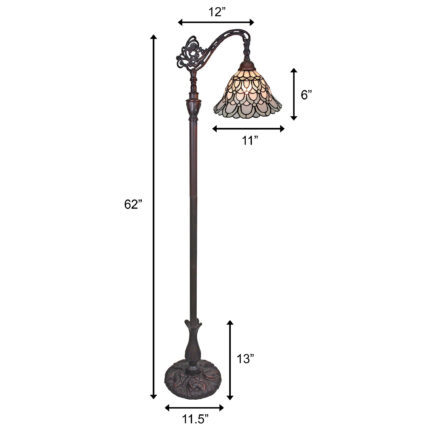 62" Brown Traditional Shaped Floor Lamp With White Stained Glass Bowl Shade - Image 6