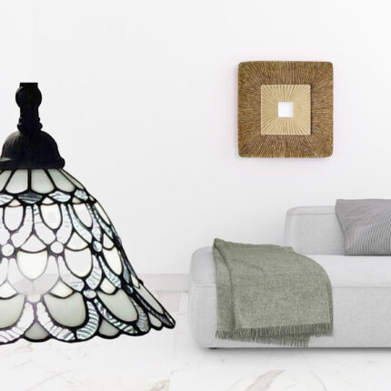 62" Brown Traditional Shaped Floor Lamp With White Stained Glass Bowl Shade - Image 3