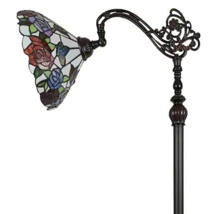 62" Espresso Metal Torchiere Floor Lamp With Green And White Flowers Glass Dome Shade - Image 4