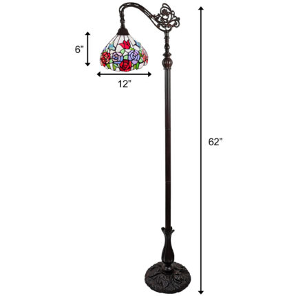 62" Espresso Metal Torchiere Floor Lamp With Green And White Flowers Glass Dome Shade - Image 9