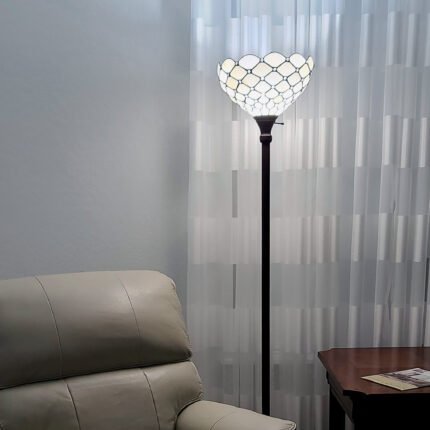 62" Brown And White Floor Lamp With White Glass Bowl Shade - Image 6