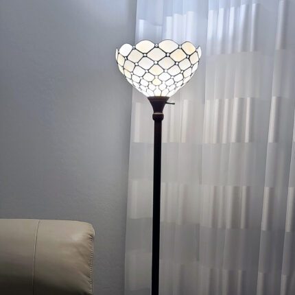 62" Brown And White Floor Lamp With White Glass Bowl Shade - Image 7