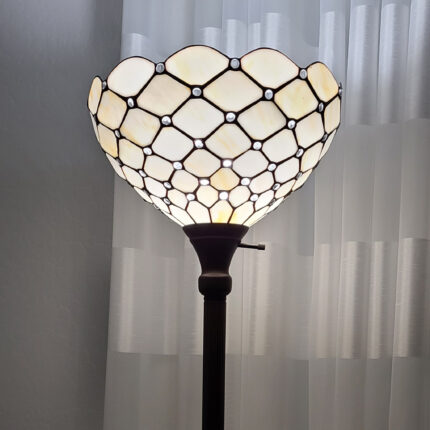 62" Brown And White Floor Lamp With White Glass Bowl Shade - Image 8