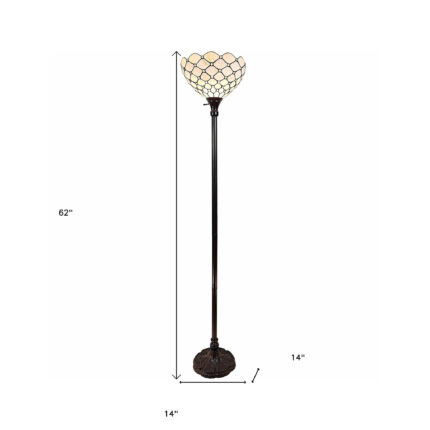 62" Brown And White Floor Lamp With White Glass Bowl Shade - Image 9