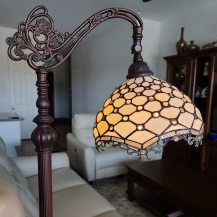 62" Brown And White Floor Lamp With White Glass Bowl Shade - Image 6