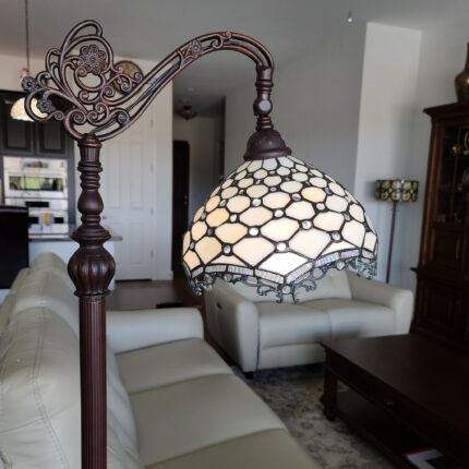 62" Brown And White Floor Lamp With White Glass Bowl Shade - Image 8