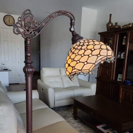 62" Brown And White Floor Lamp With White Glass Bowl Shade - Image 9