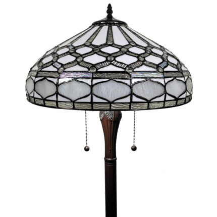 62" Brown And White Two Light Torchiere Floor Lamp With White Geometric Glass Dome Shade - Image 3
