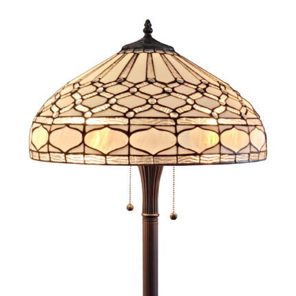 62" Brown And White Two Light Torchiere Floor Lamp With White Geometric Glass Dome Shade - Image 4