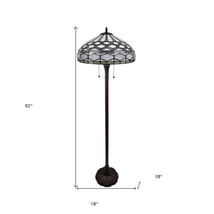 62" Brown And White Two Light Torchiere Floor Lamp With White Geometric Glass Dome Shade - Image 9