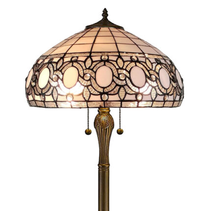 63" Brown Two Light Traditional Shaped Floor Lamp With White Stained Glass Bowl Shade - Image 3