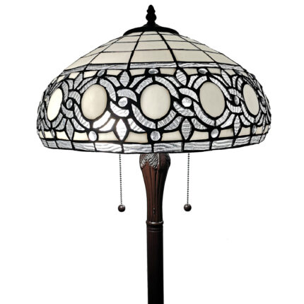 63" Brown Two Light Traditional Shaped Floor Lamp With White Stained Glass Bowl Shade - Image 4
