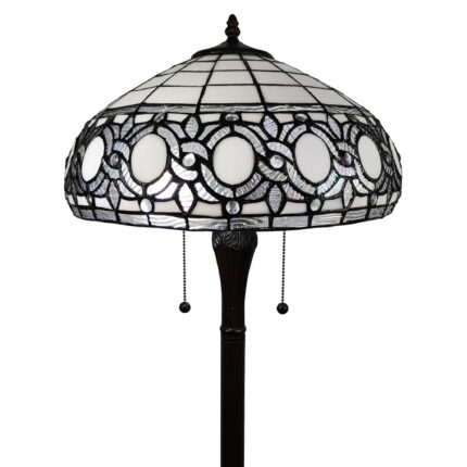 63" Brown Two Light Traditional Shaped Floor Lamp With White Stained Glass Bowl Shade - Image 5