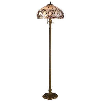 63" Brown Two Light Traditional Shaped Floor Lamp With White Stained Glass Bowl Shade - Image 1