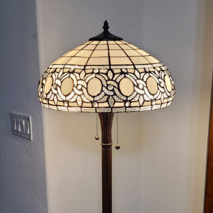 63" Brown Two Light Traditional Shaped Floor Lamp With White Stained Glass Bowl Shade - Image 7