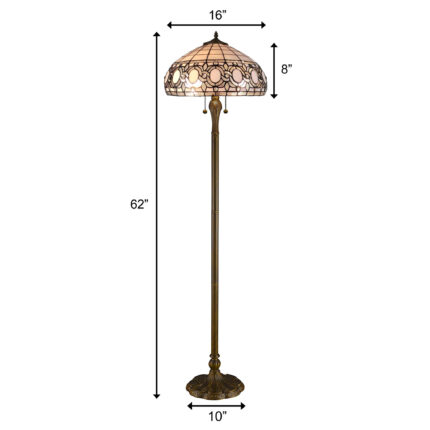63" Brown Two Light Traditional Shaped Floor Lamp With White Stained Glass Bowl Shade - Image 9