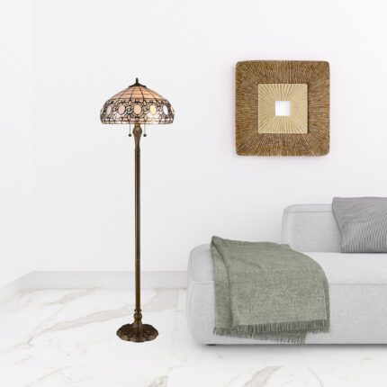 63" Brown Two Light Traditional Shaped Floor Lamp With White Stained Glass Bowl Shade - Image 2