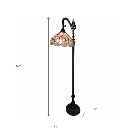 62" Brown And White Floor Lamp With White Glass Bowl Shade - Image 10