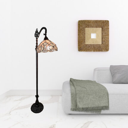 62" Brown And White Floor Lamp With White Glass Bowl Shade - Image 6