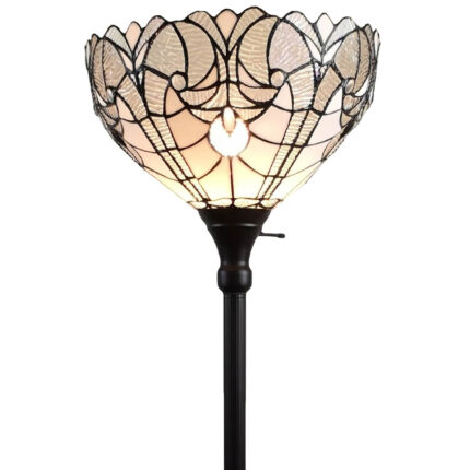 62" Brown Torchiere Floor Lamp With White Tiffany Style Glass Dome Shade - Image 3