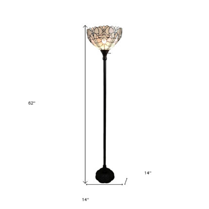 62" Brown Torchiere Floor Lamp With White Tiffany Style Glass Dome Shade - Image 6