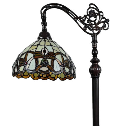 62" Brown Metal Arched Floor Lamp With Amber and Red Flowers Stained Glass Shade - Image 10