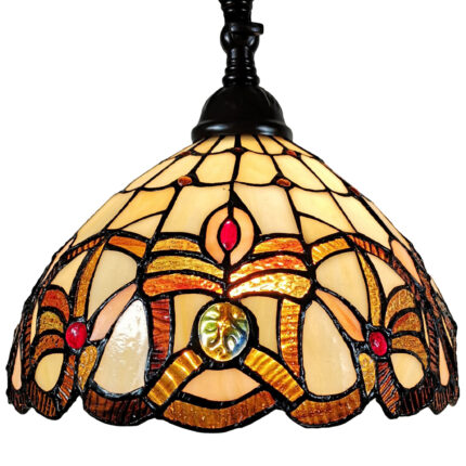 62" Brown Metal Arched Floor Lamp With Amber and Red Flowers Stained Glass Shade - Image 4