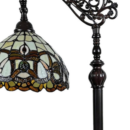 62" Brown Metal Arched Floor Lamp With Amber and Red Flowers Stained Glass Shade - Image 7