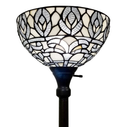 62" Brown And White Torchiere Floor Lamp With White Peacock Feather Glass Dome Shade - Image 5