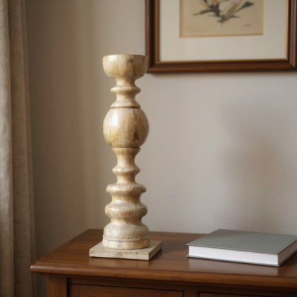 29" Natural Floor Solid Wood Candle Holder - Image 1