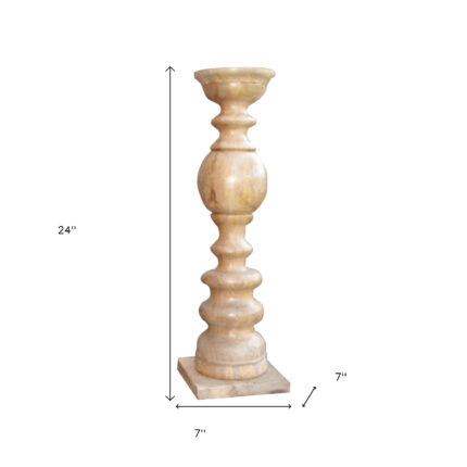 24" Natural Solid Wood Floor Pillar Candle Holder - Image 5