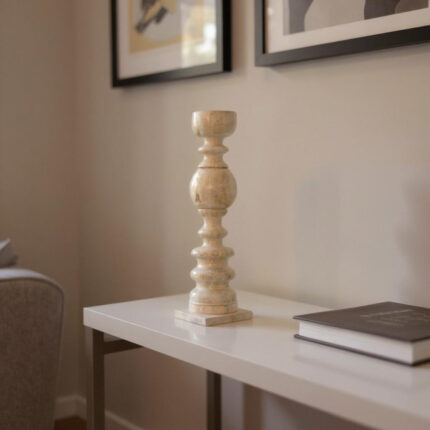 24" Natural Solid Wood Floor Pillar Candle Holder - Image 1