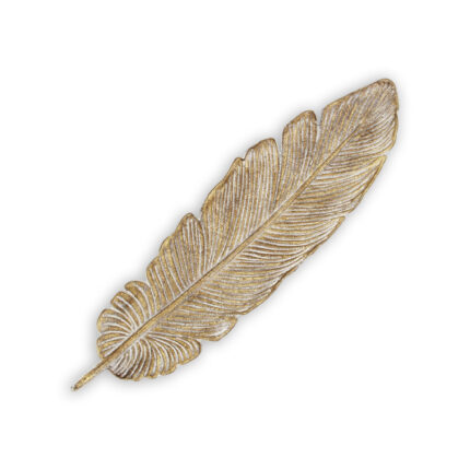 18" Gold Feather Metal Handmade Tray - Image 1