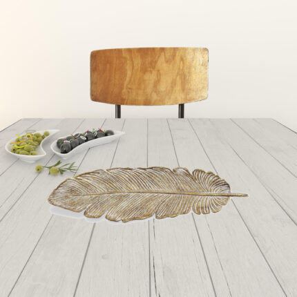 18" Gold Feather Metal Handmade Tray - Image 2