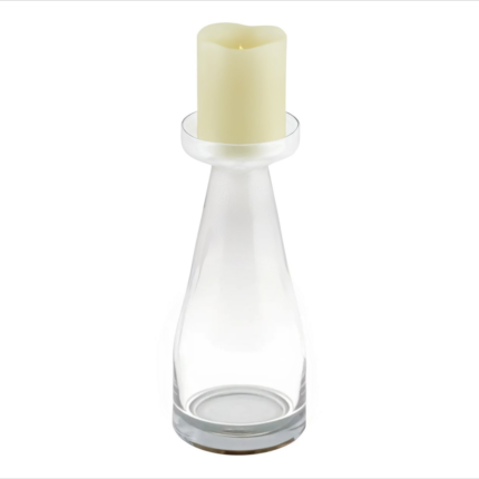 11" Clear Glass Centerpiece Pillar Candle Holder With Candle - Image 1