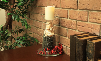 11" Clear Glass Centerpiece Pillar Candle Holder With Candle - Image 5
